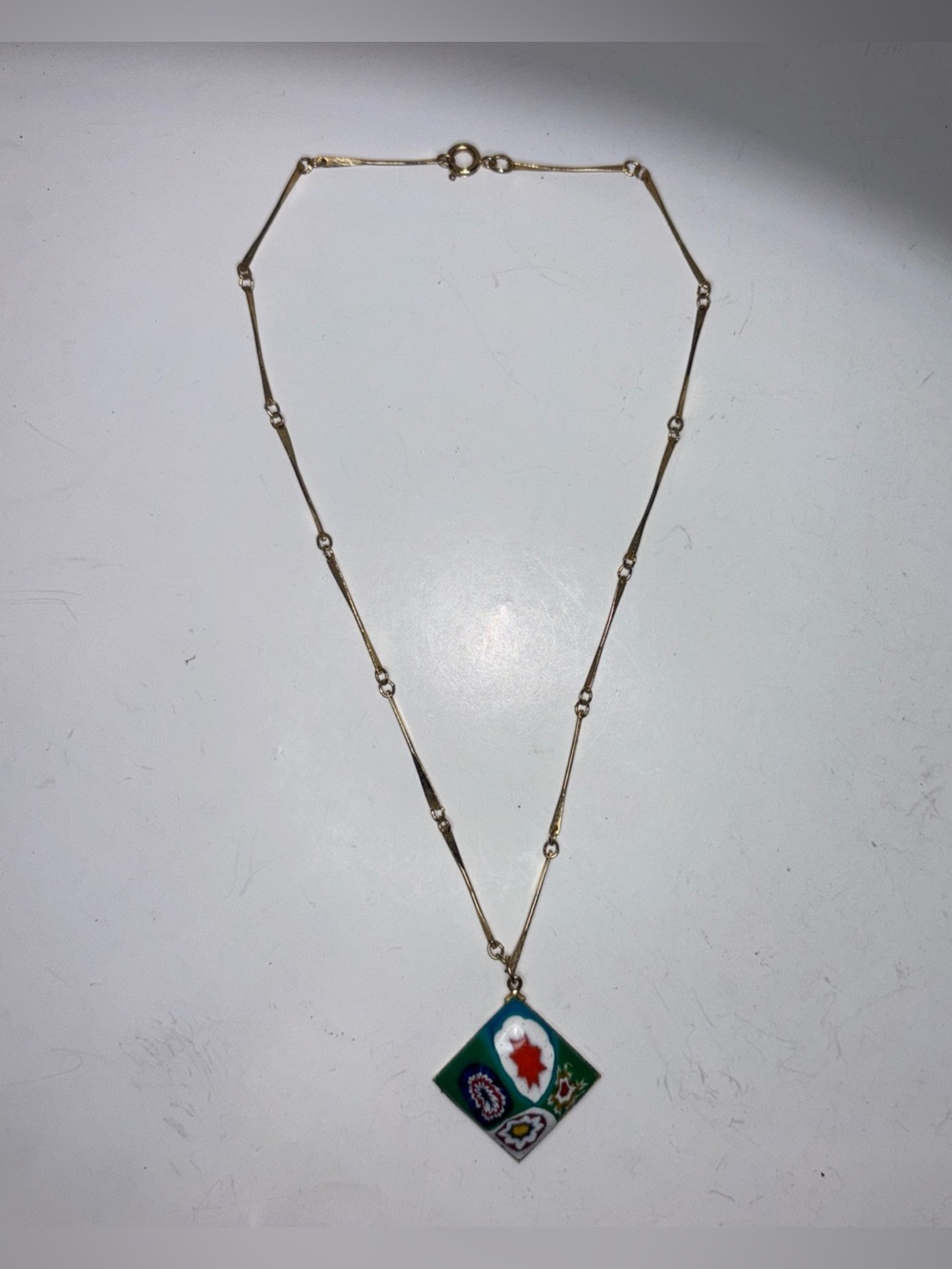 Vintage Millefiori Glass Pendant Necklace Gold Tone Choker Italian Style 14” - Picture 4 of 5